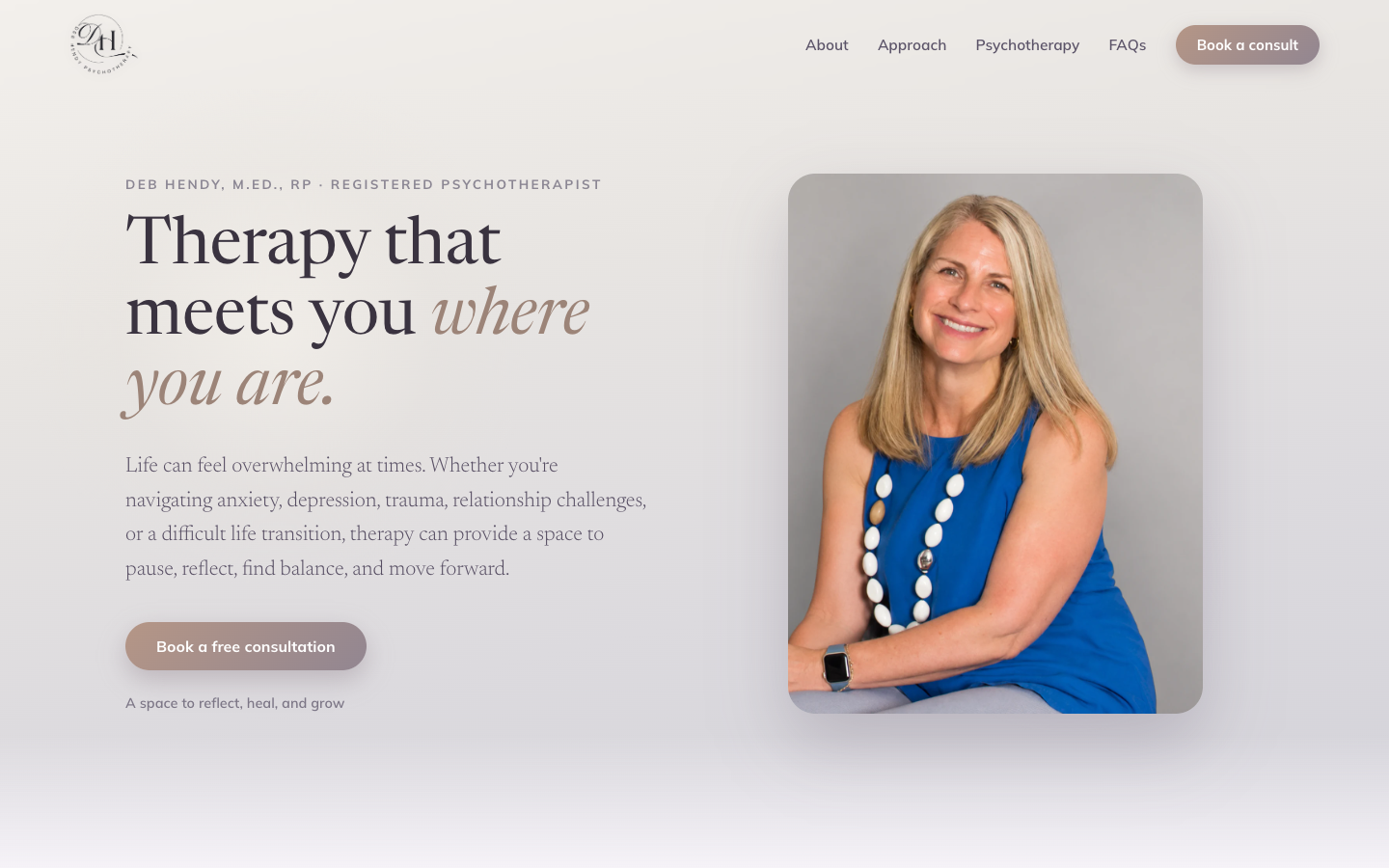 The Deb Hendy Psychotherapy website, designed and hosted by WY Solutions