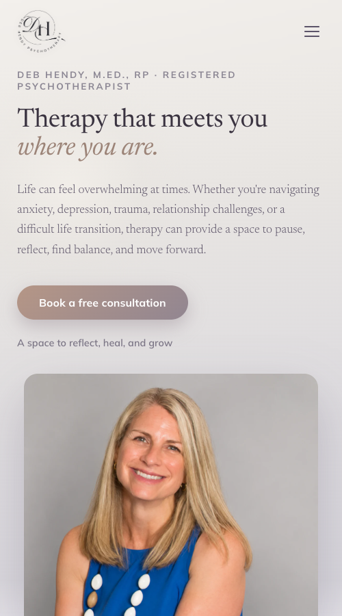debhendypsychotherapy.ca on a phone screen